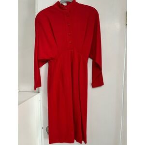 Vintage Harve Benard Wool Dress Funnel Neck Long Sleeve Red Career Size 4‎